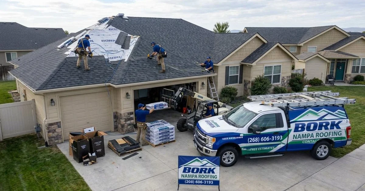 Roofing crew performing a residential roof replacement in Nampa Idaho