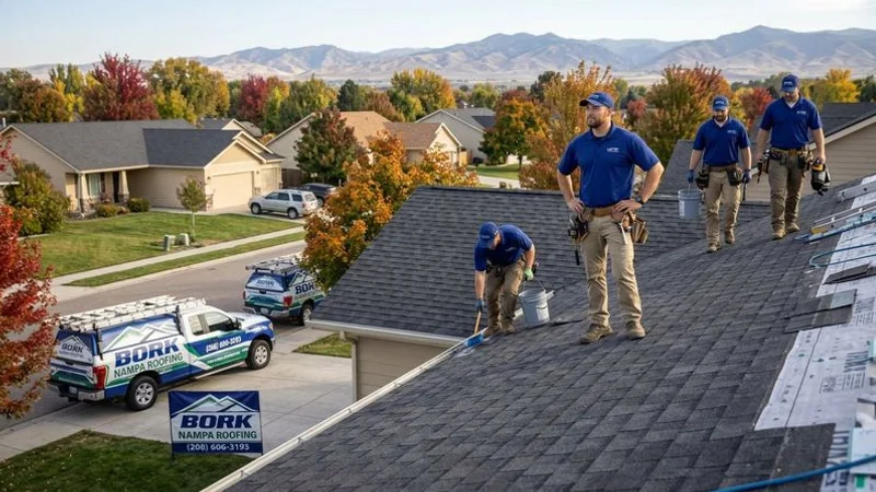 Residential home surrounded by autumn foliage with clean gutters and cleared roof debris prepared for Idaho winter season in Treasure Valley